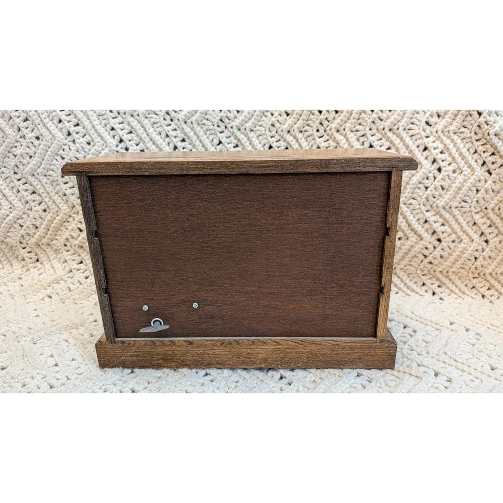 Vintage Wooden Musical Jewelry Box 4 Drawer Dresser Chest Lattice Wood Mustard